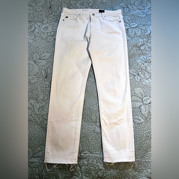 AG ADRIANO GOLDSCHMIED Stevie Slim Straight Raw Hem White Crop Ankle Jeans Sz 28 - Picture 13 of 13